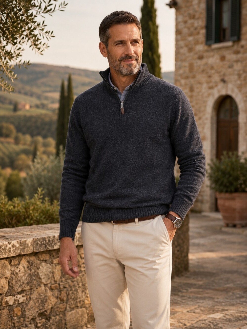Daniele Blasi Italy Wool 1/4 Zip Sweater Mens M Charcoal Made in Italy